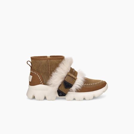 UGG Fluff Punk Brown Ankle Boots for Women (OKAE52719)